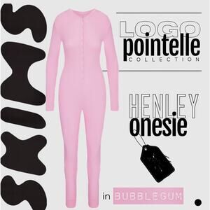 SKIMS Logo Pointelle Henley Onesie - Bubble Gum size XL